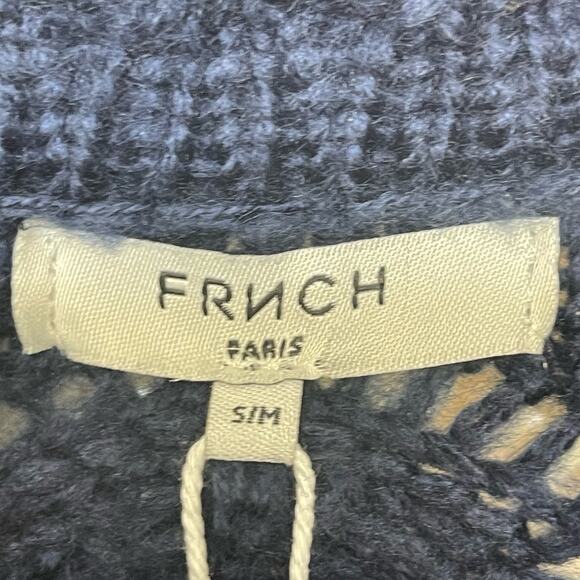 FRNCH Paris M/L Neola Sweater Cowlneck Pointelle Oversized Pullover Navy NWT - Picture 4 of 5